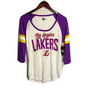 Nwt New Era Women’s Los Angeles Lakers‎ Tee 3/4 Sleeve White Purple Gold Medium